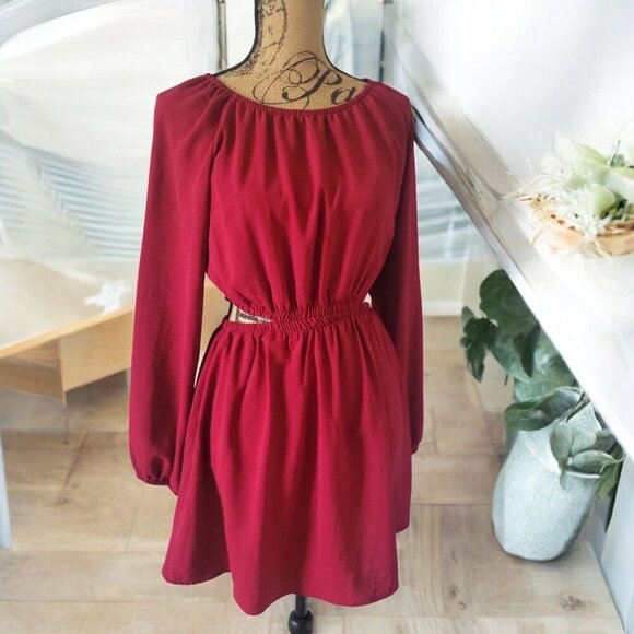 Speechless Womens Red Cut Out Elastic Waist Button Closure Blouson -M - Picture 2 of 9